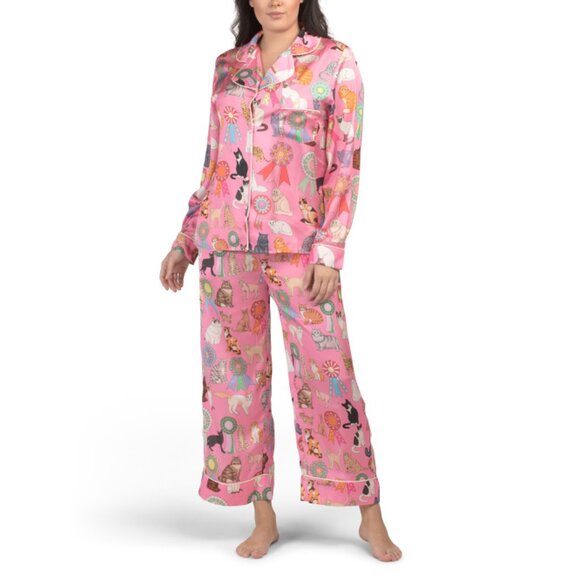 KAREN MABON Pink 2pc Cat Show Pajamas Set - Picture 1 of 2